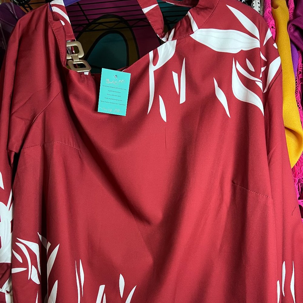 One Shoulder with Chain Detail Blouse (Color Red/Burgundy and Cream)